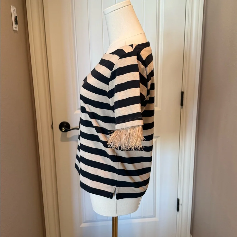 NWT J.Crew Mariner Jersey Cropped Boatneck T Shirt with Feathers - Picture 5 of 7